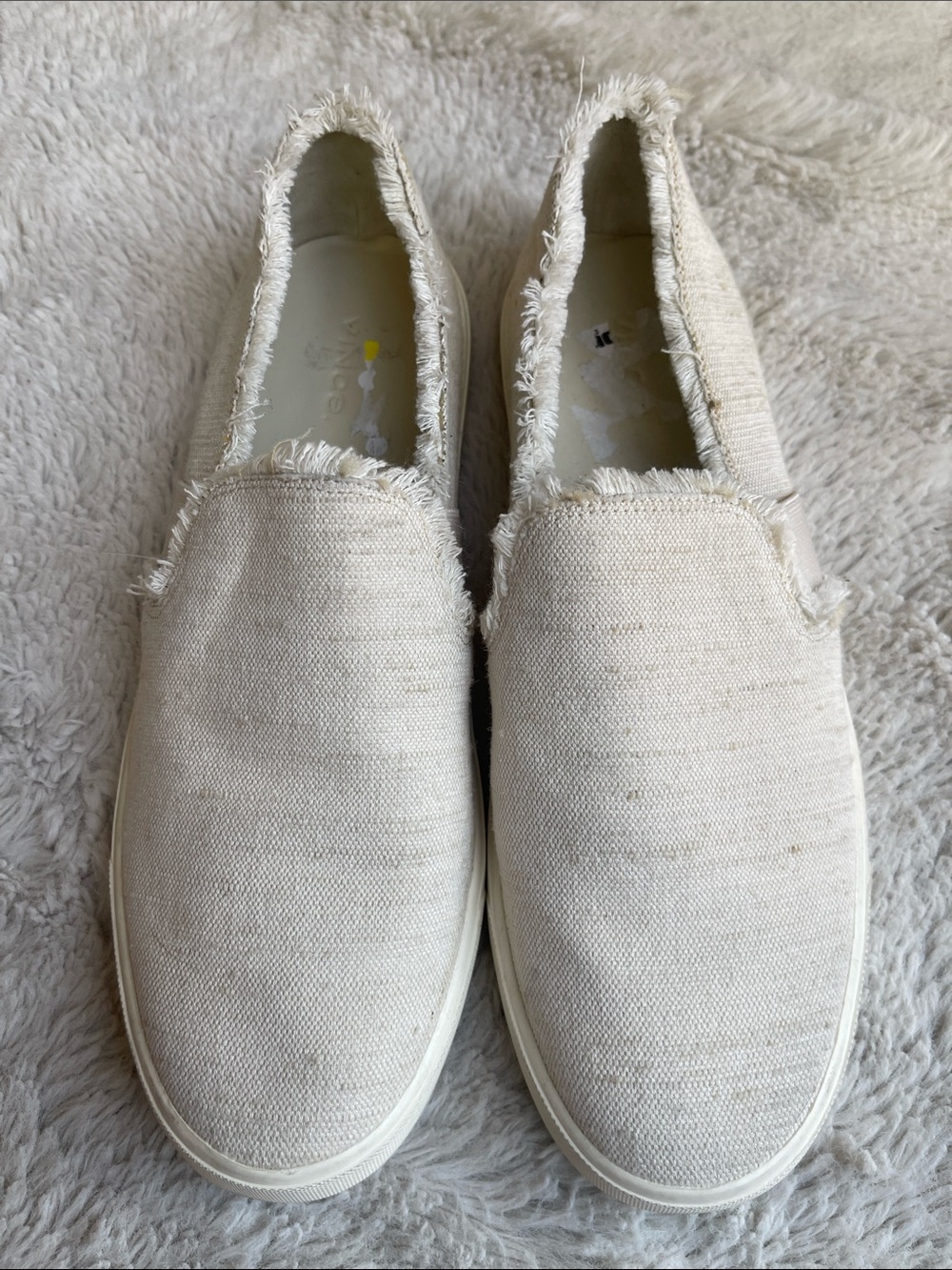 Vince Cream Slip-On Frayed Canvas Leather Sneakers Size 10